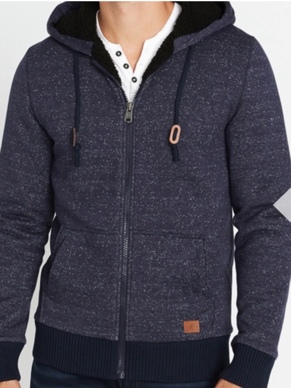 Buffalo David Bitton Men's Sherpa Lined Zip Up Hoodie Blue Speckled XL New